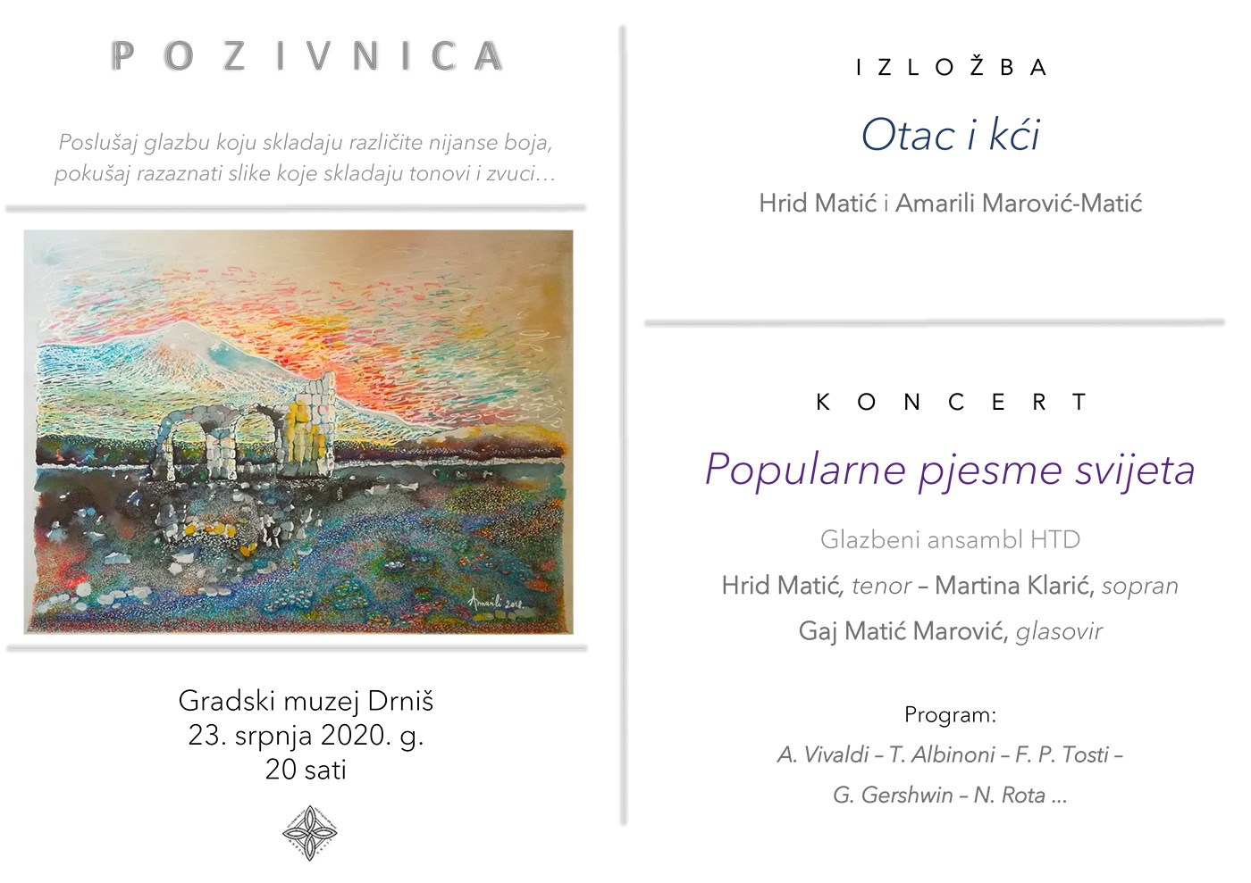 Izložba: Otac i kći | Koncert: Popularne pjesme svijeta